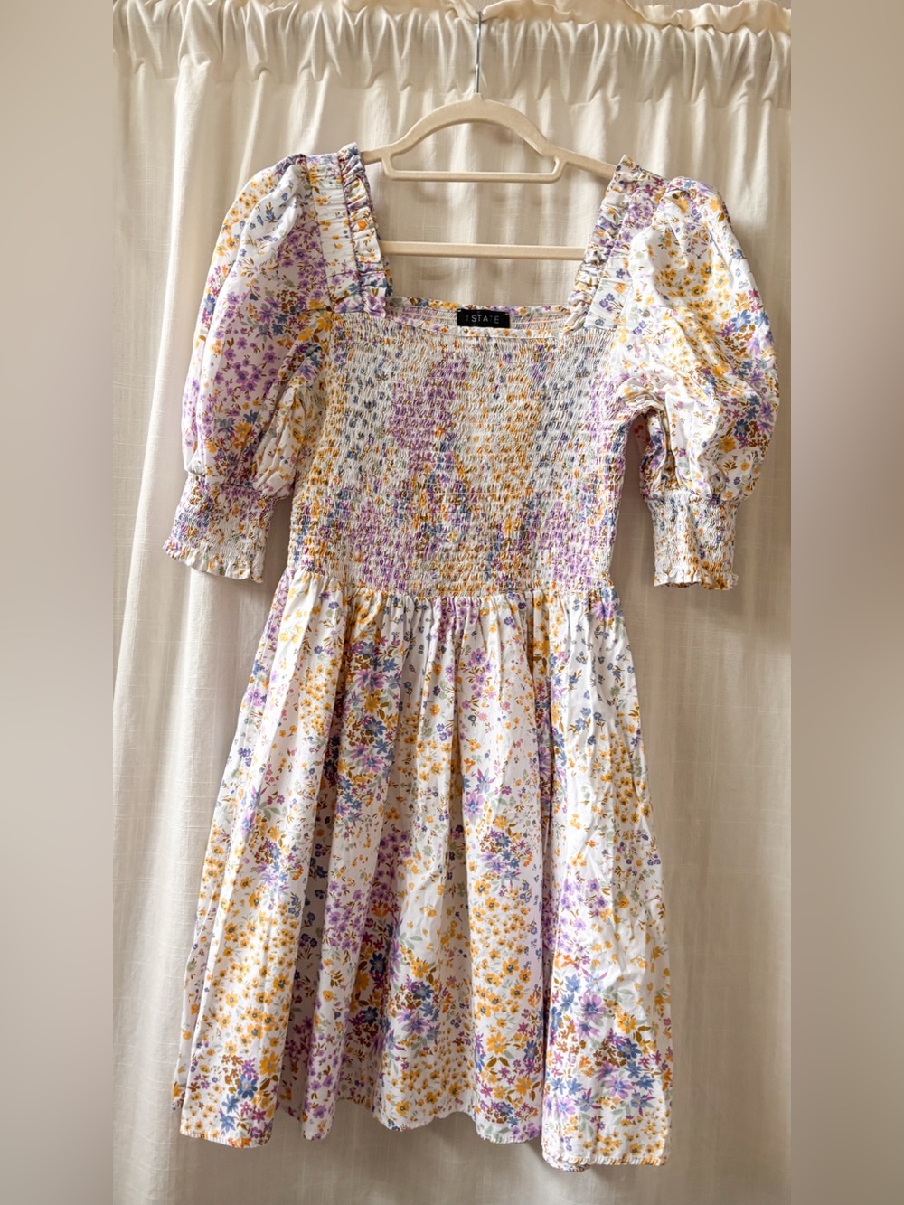 1.STATE Square Neck Puff Sleeve Smocked Dress - Picture 3 of 10